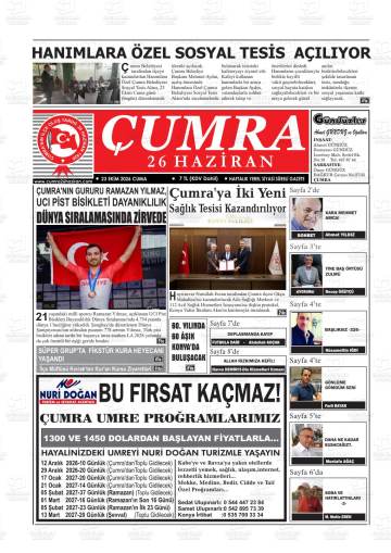 Çumra 26 Haziran gazetesi ilk sayfası