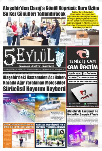 Alaşehir 5 Eylül gazetesi ilk sayfası