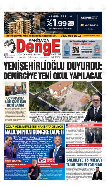 Manisa'da Denge gazetesi ilk sayfası