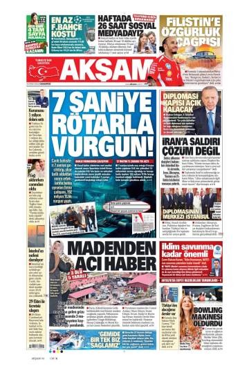 Akşam gazetesi ilk sayfası