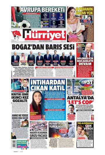 Hürriyet gazetesi ilk sayfası