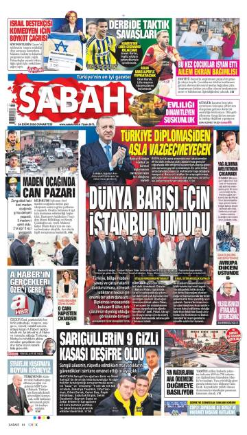 Sabah gazetesi ilk sayfası