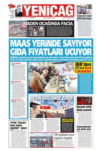 Türkiye'de Yeni Çağ gazetesi ilk sayfası
