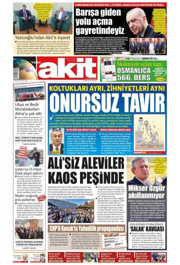 Yeni Akit gazetesi ilk sayfası
