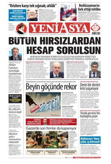 Yeni Asya gazetesi ilk sayfası