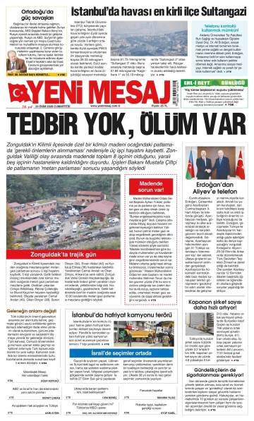 Yeni Mesaj gazetesi ilk sayfası