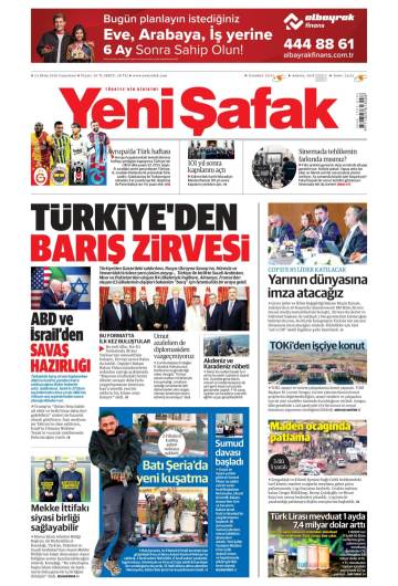 Yeni Şafak gazetesi ilk sayfası