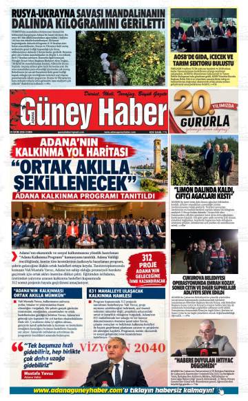 Adana Güney Haber gazetesi ilk sayfası