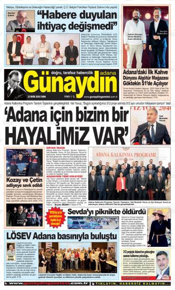 Günaydın Adana gazetesi ilk sayfası