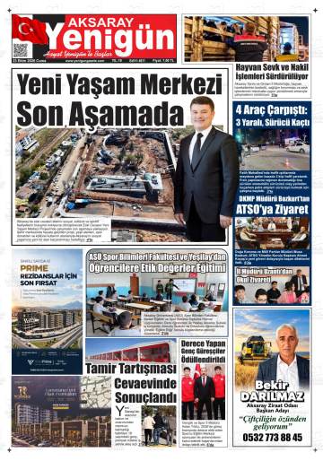 Aksaray Yenigün gazetesi ilk sayfası