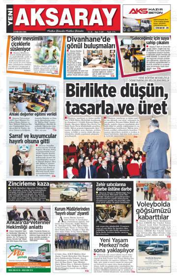 Yeni Aksaray gazetesi ilk sayfası