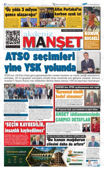 Akdeniz Manşet gazetesi ilk sayfası