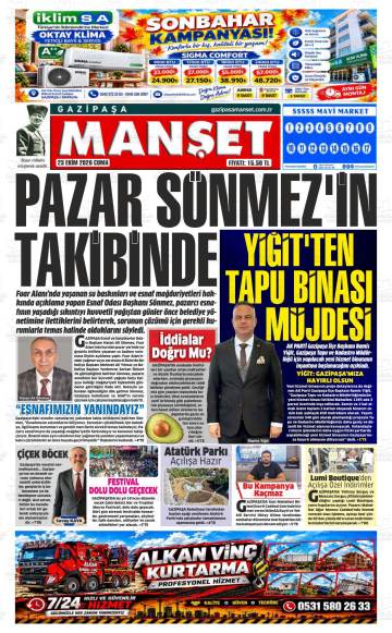 Gazipaşa Manşet gazetesi ilk sayfası