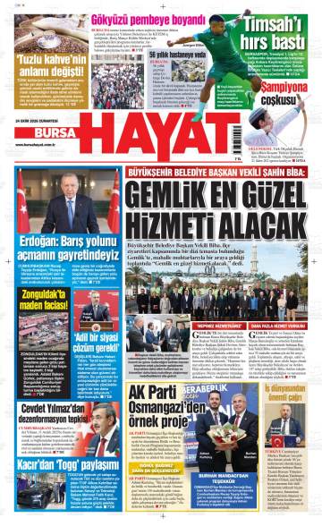 Bursa Hayat gazetesi ilk sayfası