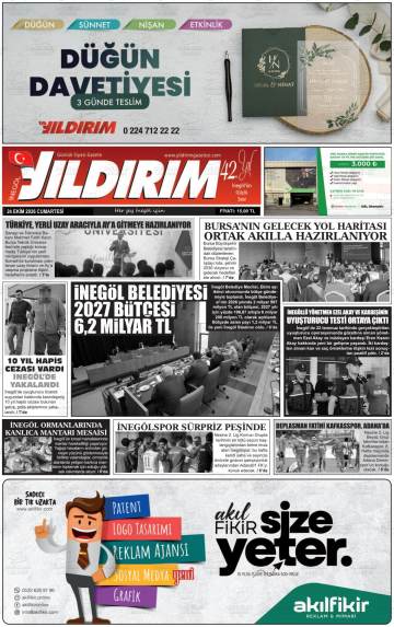 İnegöl Yıldırım gazetesi ilk sayfası