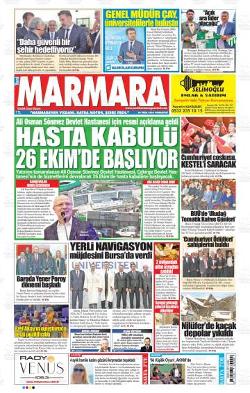 Yeni Marmara gazetesi ilk sayfası