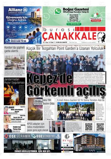 Burası Çanakkale gazetesi ilk sayfası