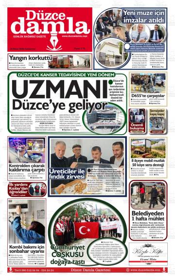Düzce Damla gazetesi ilk sayfası
