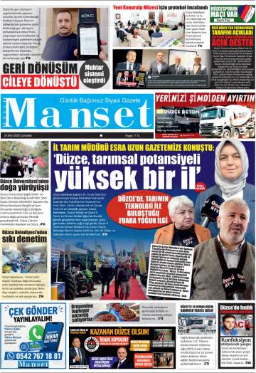 Düzce Manşet gazetesi ilk sayfası