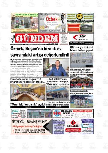 Gündem Saros gazetesi ilk sayfası