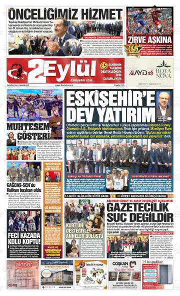 Eskişehir 2 Eylül gazetesi ilk sayfası