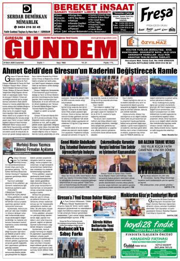 Giresun Gündem gazetesi ilk sayfası