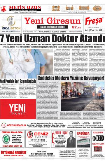 Yeni Giresun gazetesi ilk sayfası