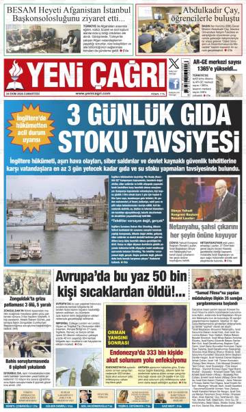 Yeni Çağrı gazetesi ilk sayfası