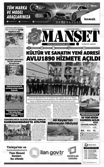 Kahramanmaraş Manşet gazetesi ilk sayfası