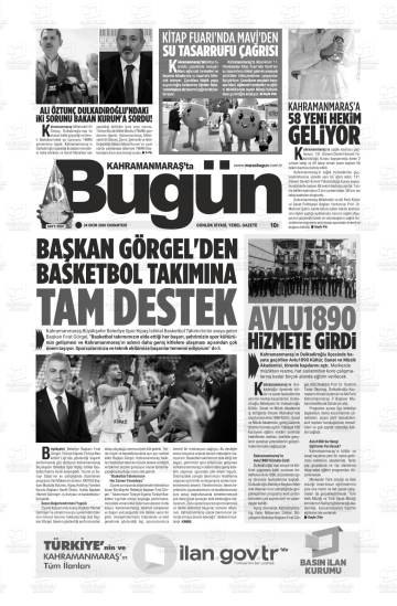 Kahramanmaraş'ta Bugün gazetesi ilk sayfası