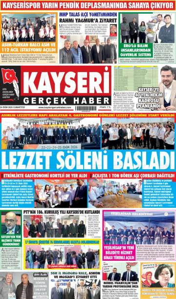 Kayseri Gerçek Haber gazetesi ilk sayfası