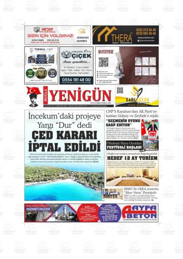 Muğla Yenigün gazetesi ilk sayfası