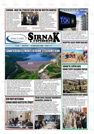 Şırnak Haber gazetesi ilk sayfası