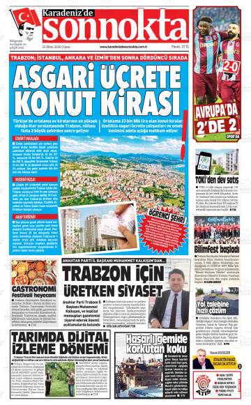 Karadeniz'de Sonnokta gazetesi ilk sayfası