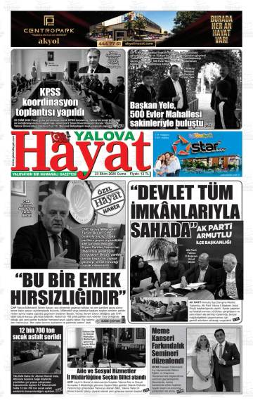 Yalova Hayat gazetesi ilk sayfası
