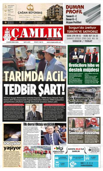 Yozgat Çamlık gazetesi ilk sayfası