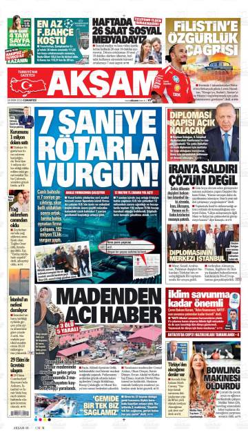 Akşam gazetesi ilk sayfası