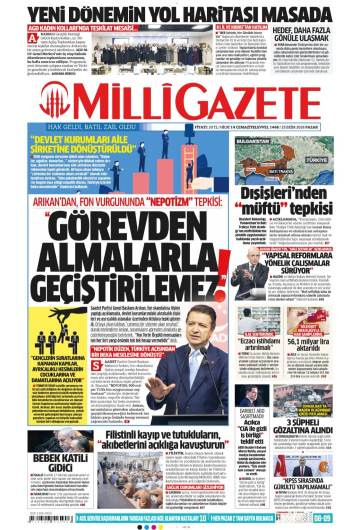 Milli Gazete gazetesi ilk sayfası