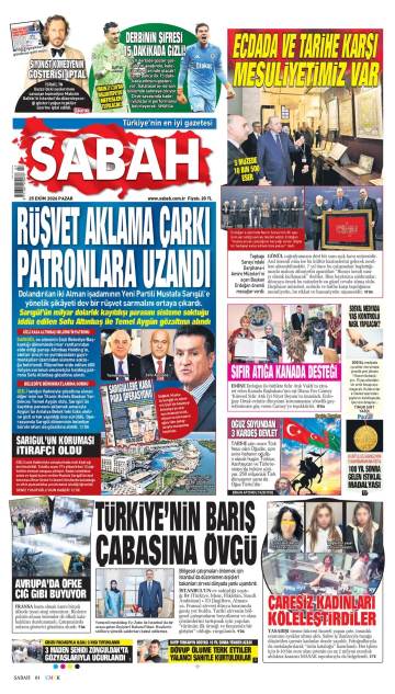 Sabah gazetesi ilk sayfası