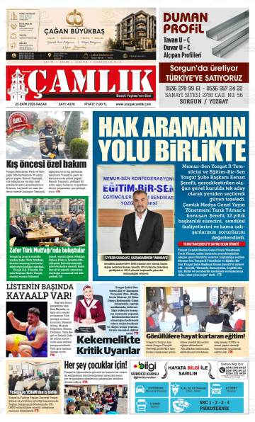 Yozgat Çamlık gazetesi ilk sayfası