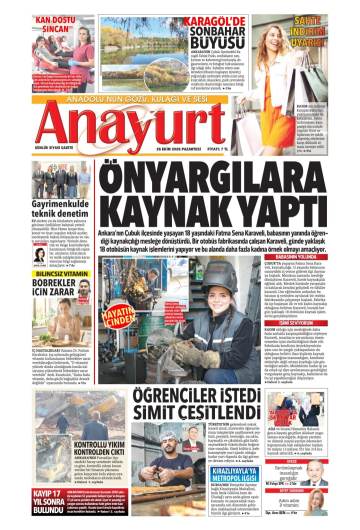 Anayurt gazetesi ilk sayfası