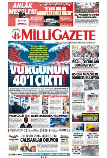Milli Gazete gazetesi ilk sayfası