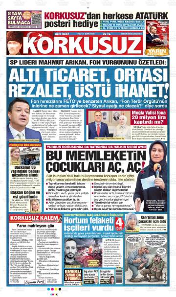 Açık Mert Korkusuz gazetesi ilk sayfası