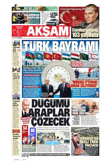 Akşam gazetesi ilk sayfası