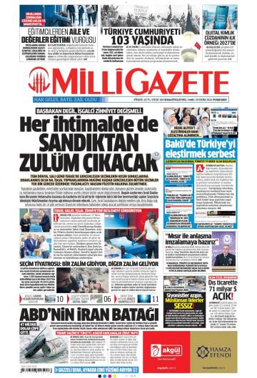 Milli Gazete gazetesi ilk sayfası