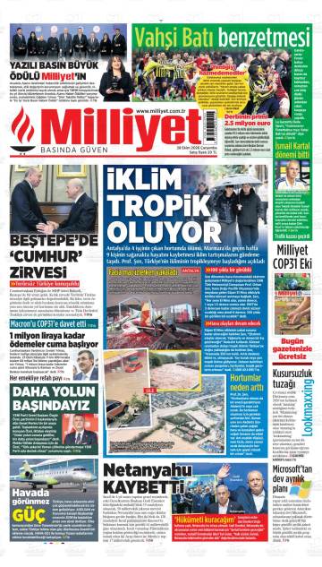 Milliyet gazetesi ilk sayfası