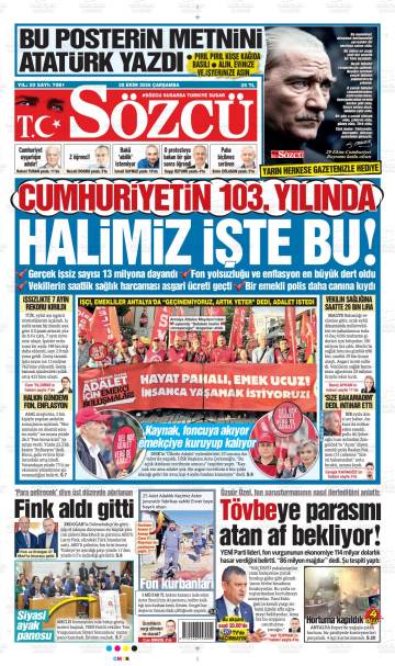 Sözcü gazetesi ilk sayfası