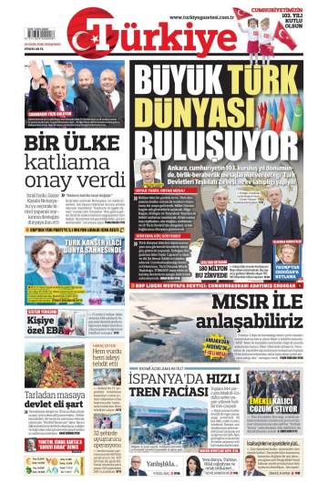 Türkiye gazetesi ilk sayfası