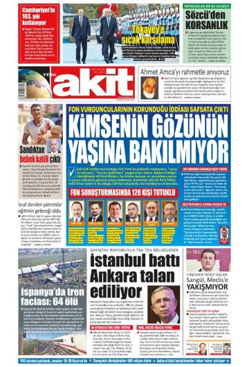 Yeni Akit gazetesi ilk sayfası