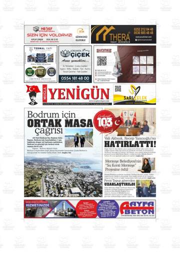 Muğla Yenigün gazetesi ilk sayfası